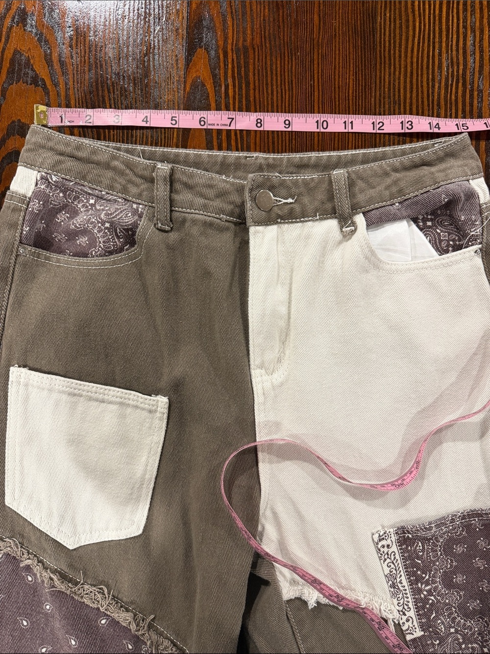 Unique High-Rise Patchwork Corduroy Jeans — Brown & White size 30 - Picture 4 of 9